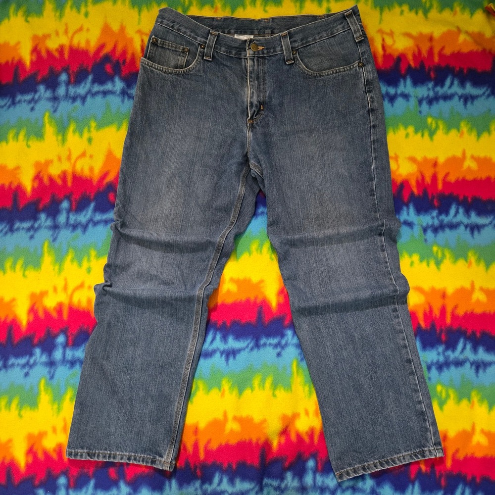 Vintage Carhartt Relaxed Fit Tapered Leg Jeans Mens Blue Denim Workwear 34x30